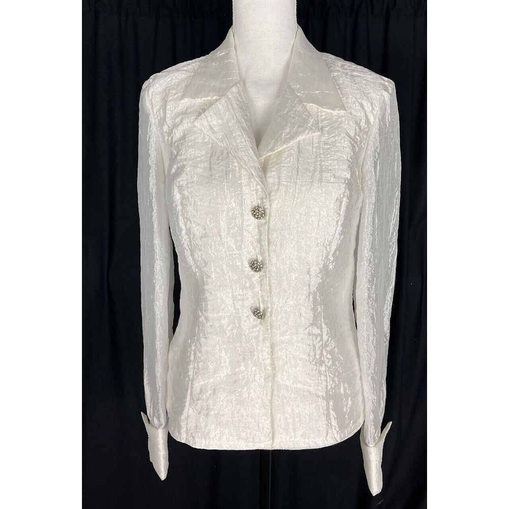 CACHE Vintage Crinkled‎ White Jacket Size 4 Decorative Buttons Made USA